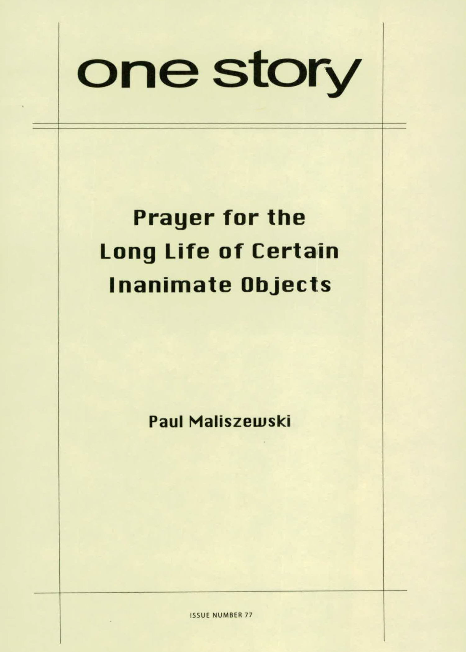 Prayer for the Long Life of Certain Inanimate Objects Cover